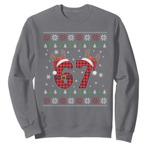 Funny 67 Six Seven Meme Brainrot Cringe Christmas Plaid Graphic Sweatshirt TS11 Charcoal Print Your Wear