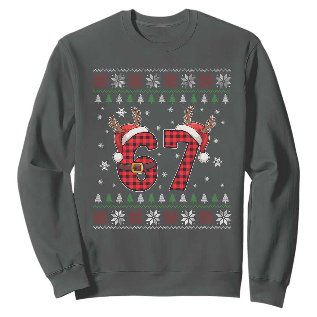 Funny 67 Six Seven Meme Brainrot Cringe Christmas Plaid Graphic Sweatshirt TS11 Dark Heather Print Your Wear