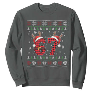 Funny 67 Six Seven Meme Brainrot Cringe Christmas Plaid Graphic Sweatshirt TS11 Dark Heather Print Your Wear
