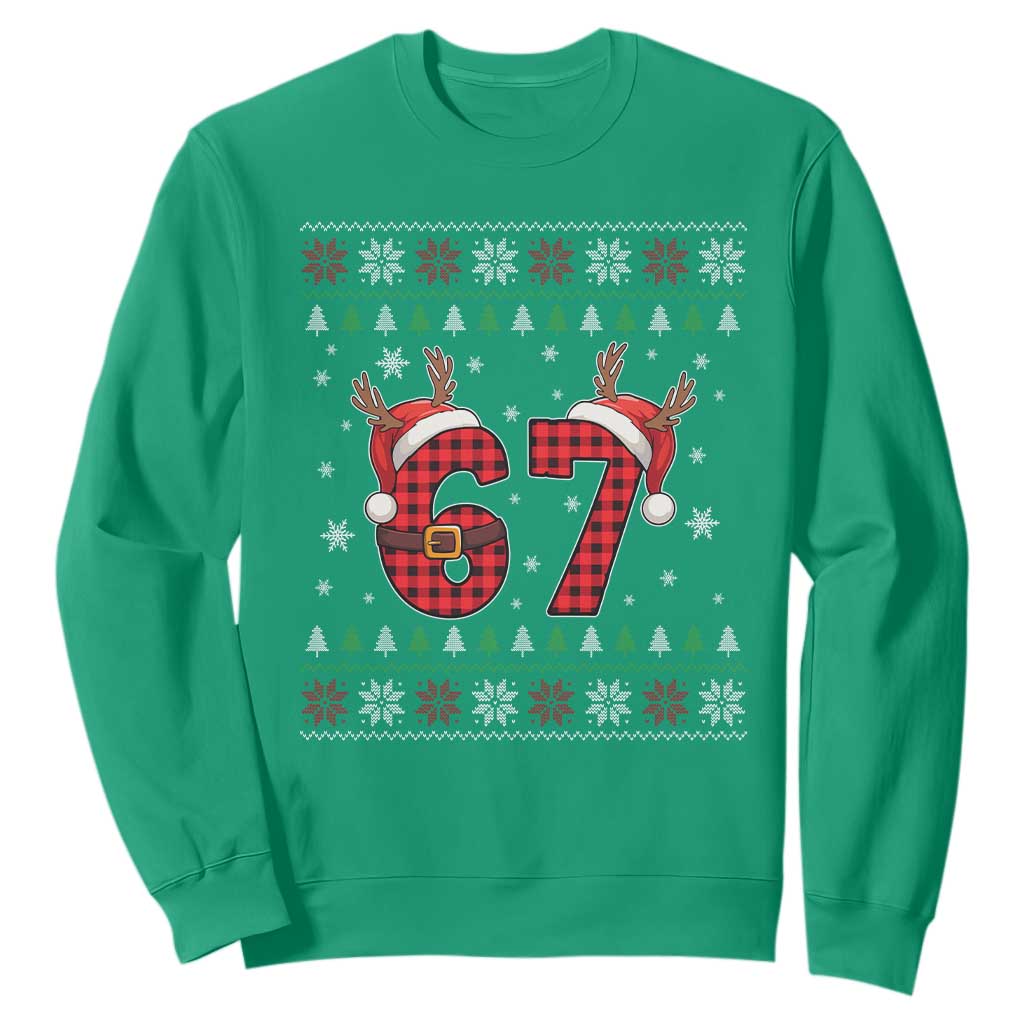 Funny 67 Six Seven Meme Brainrot Cringe Christmas Plaid Graphic Sweatshirt TS11 Irish Green Print Your Wear