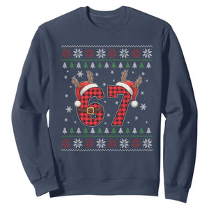 Funny 67 Six Seven Meme Brainrot Cringe Christmas Plaid Graphic Sweatshirt TS11 Navy Print Your Wear
