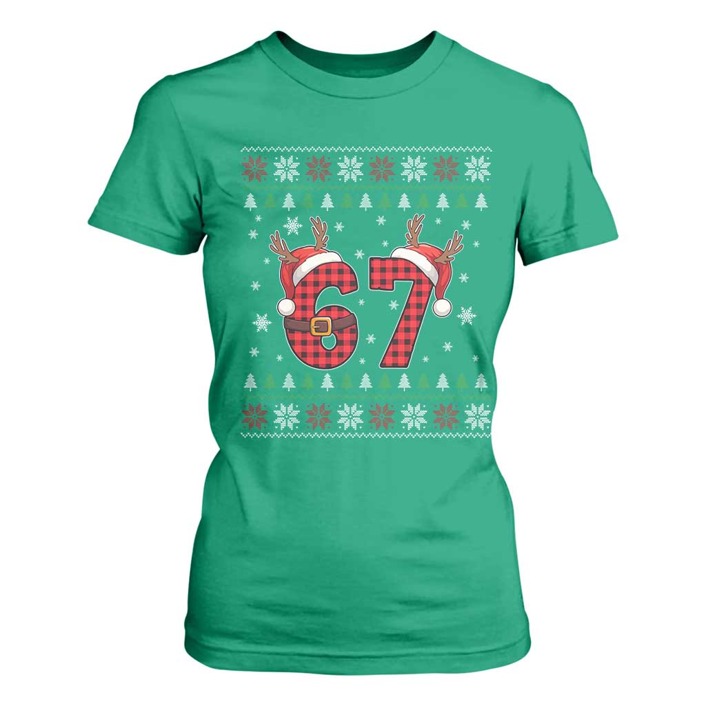 Funny 67 Six Seven Meme Brainrot Cringe Christmas Plaid Graphic T Shirt For Women TS11 Irish Green Print Your Wear