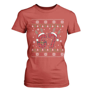 Funny 67 Six Seven Meme Brainrot Cringe Christmas Plaid Graphic T Shirt For Women TS11 Red Print Your Wear