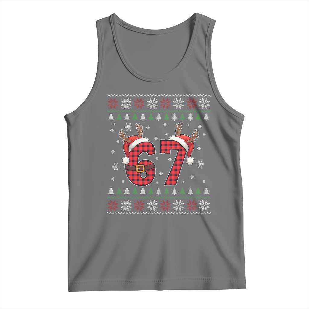 Funny 67 Six Seven Meme Brainrot Cringe Christmas Plaid Graphic Tank Top TS11 Black Heather Print Your Wear