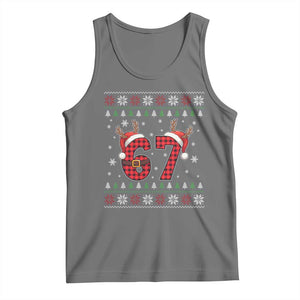 Funny 67 Six Seven Meme Brainrot Cringe Christmas Plaid Graphic Tank Top TS11 Black Heather Print Your Wear