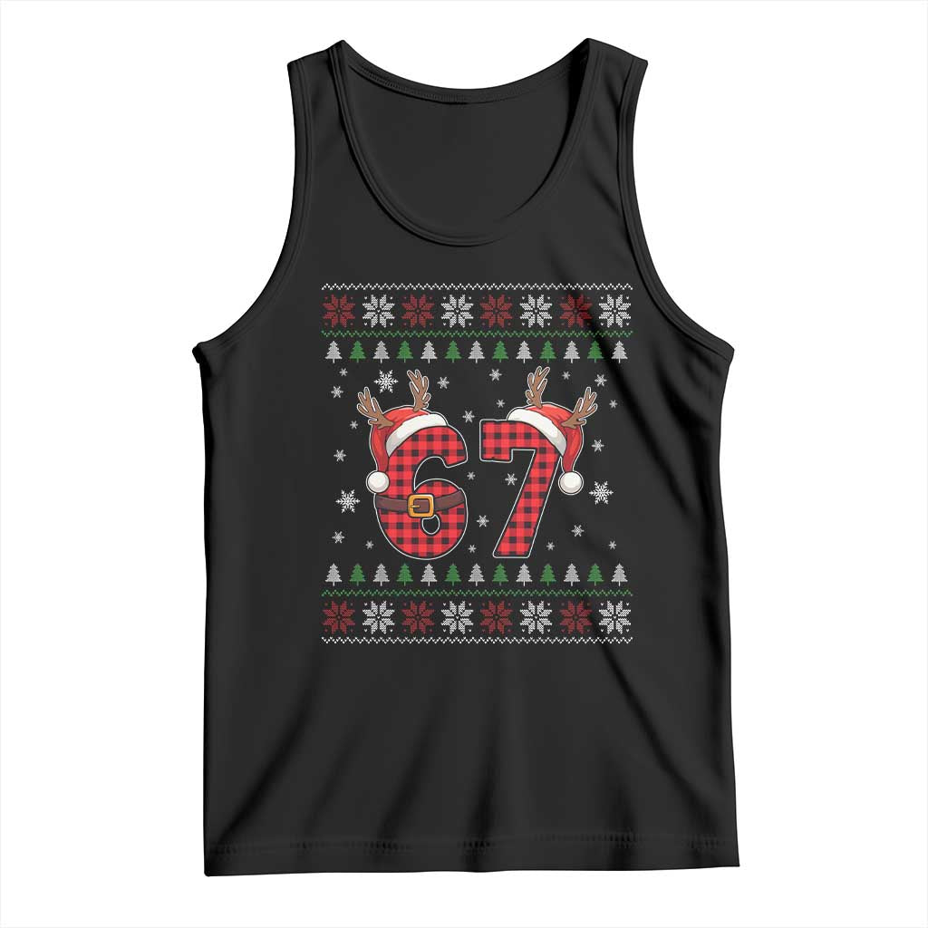Funny 67 Six Seven Meme Brainrot Cringe Christmas Plaid Graphic Tank Top TS11 Black Print Your Wear