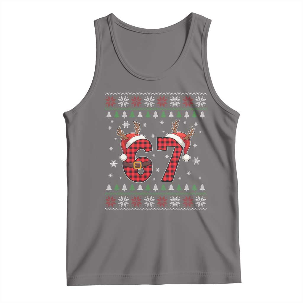Funny 67 Six Seven Meme Brainrot Cringe Christmas Plaid Graphic Tank Top TS11 Deep Heather Print Your Wear
