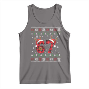 Funny 67 Six Seven Meme Brainrot Cringe Christmas Plaid Graphic Tank Top TS11 Deep Heather Print Your Wear