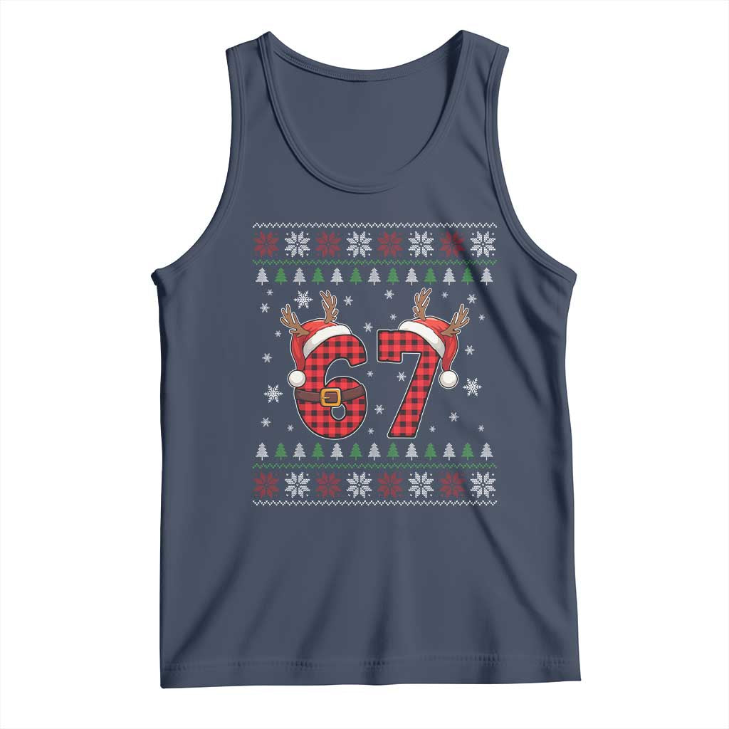 Funny 67 Six Seven Meme Brainrot Cringe Christmas Plaid Graphic Tank Top TS11 Navy Print Your Wear
