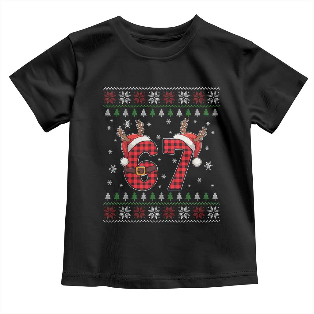 Funny 67 Six Seven Meme Brainrot Cringe Christmas Plaid Graphic Toddler T Shirt TS11 Black Print Your Wear