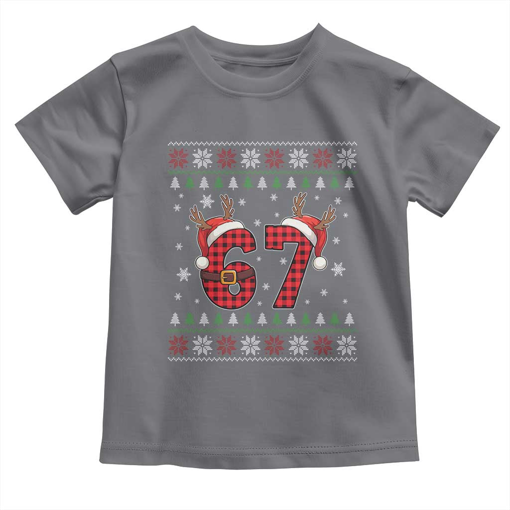 Funny 67 Six Seven Meme Brainrot Cringe Christmas Plaid Graphic Toddler T Shirt TS11 Charcoal Print Your Wear