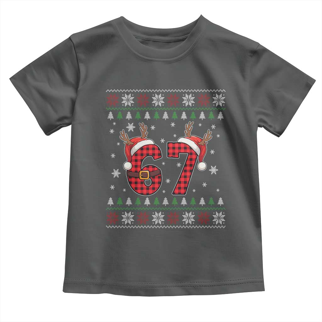Funny 67 Six Seven Meme Brainrot Cringe Christmas Plaid Graphic Toddler T Shirt TS11 Dark Heather Print Your Wear