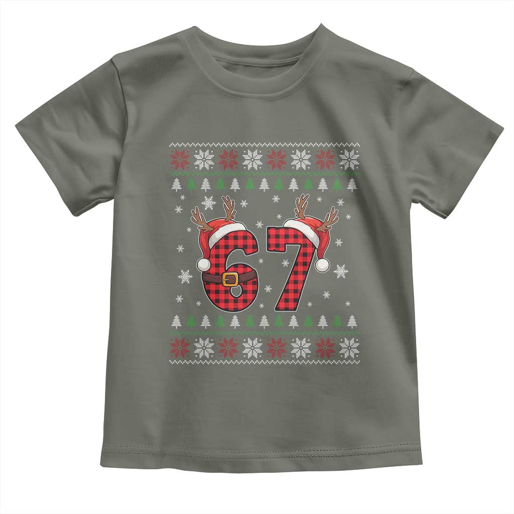 Funny 67 Six Seven Meme Brainrot Cringe Christmas Plaid Graphic Toddler T Shirt TS11 Military Green Print Your Wear