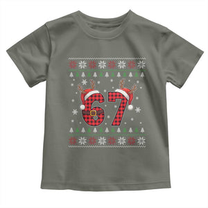Funny 67 Six Seven Meme Brainrot Cringe Christmas Plaid Graphic Toddler T Shirt TS11 Military Green Print Your Wear