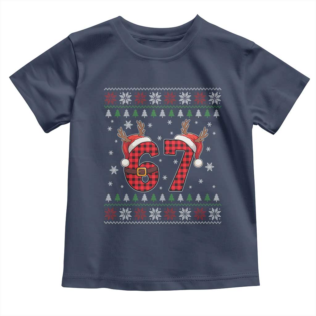 Funny 67 Six Seven Meme Brainrot Cringe Christmas Plaid Graphic Toddler T Shirt TS11 Navy Print Your Wear