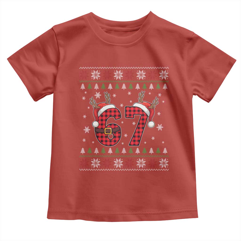 Funny 67 Six Seven Meme Brainrot Cringe Christmas Plaid Graphic Toddler T Shirt TS11 Red Print Your Wear