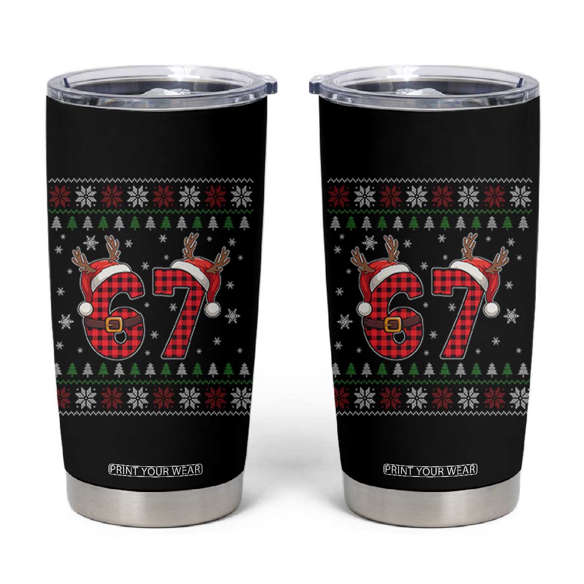 Funny 67 Six Seven Meme Brainrot Cringe Christmas Plaid Graphic Tumbler Cup TS11 Black Print Your Wear