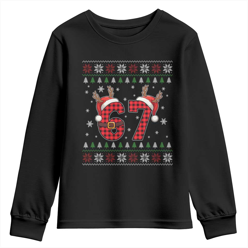 Funny 67 Six Seven Meme Brainrot Cringe Christmas Plaid Graphic Youth Sweatshirt TS11 Black Print Your Wear