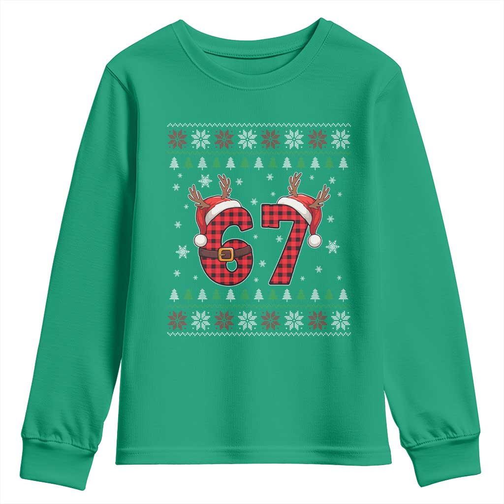 Funny 67 Six Seven Meme Brainrot Cringe Christmas Plaid Graphic Youth Sweatshirt TS11 Irish Green Print Your Wear