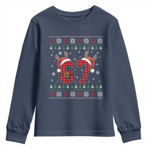 Funny 67 Six Seven Meme Brainrot Cringe Christmas Plaid Graphic Youth Sweatshirt TS11 Navy Print Your Wear