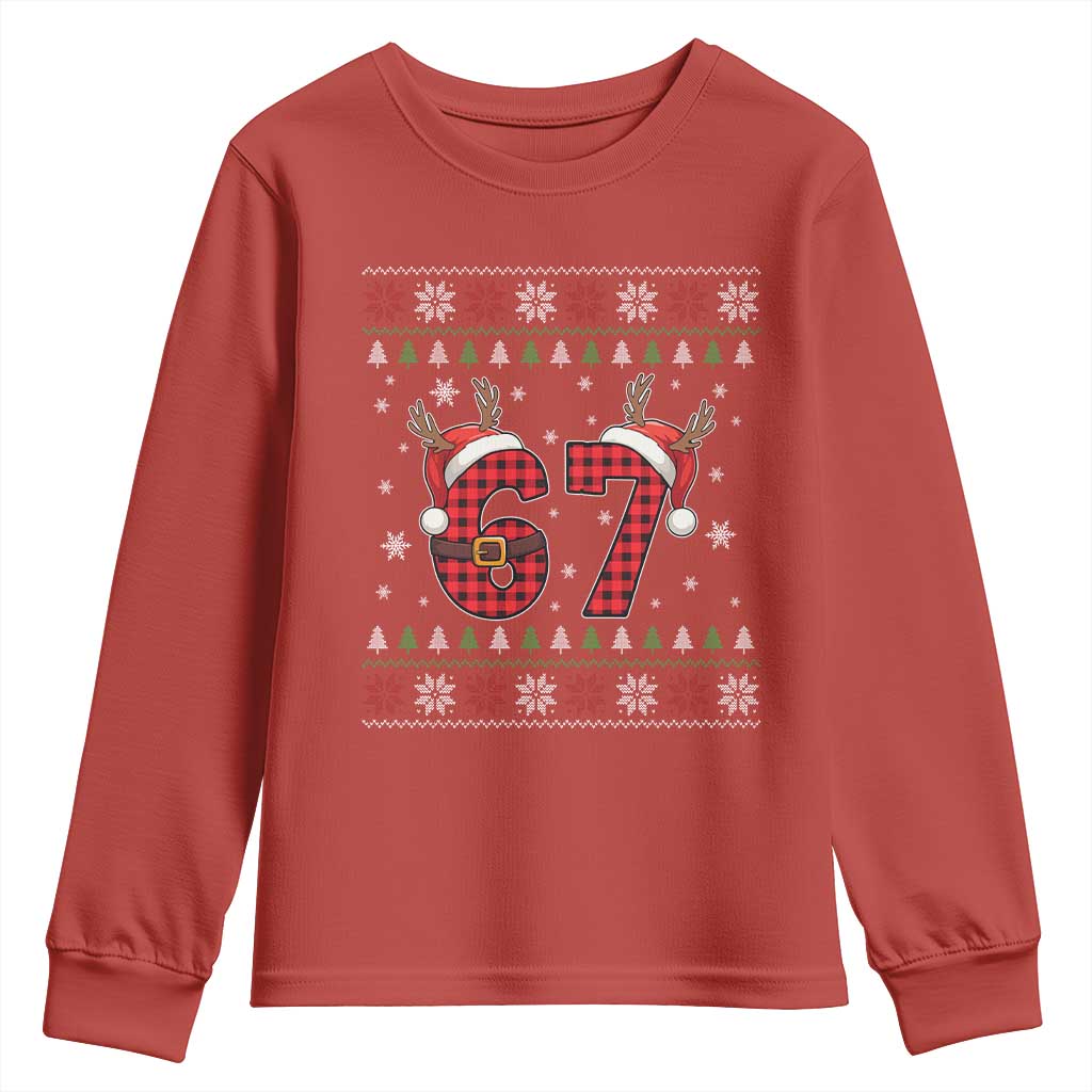 Funny 67 Six Seven Meme Brainrot Cringe Christmas Plaid Graphic Youth Sweatshirt TS11 Red Print Your Wear
