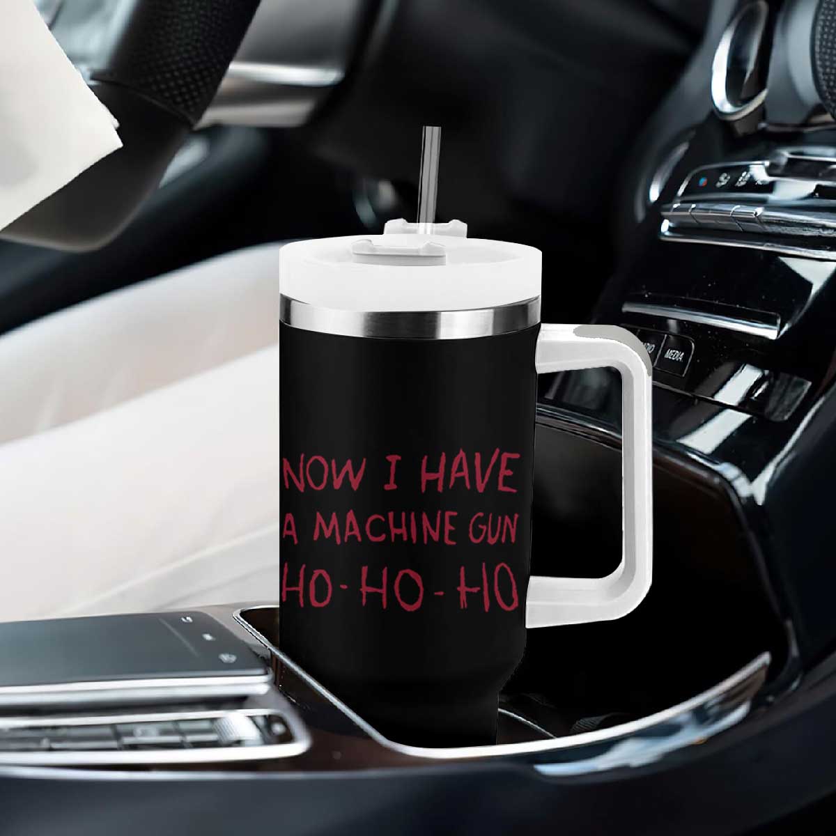 Now I Have A Machine Gun Tumbler With Handle Funny Xmas 90s Movie TS11 Print Your Wear