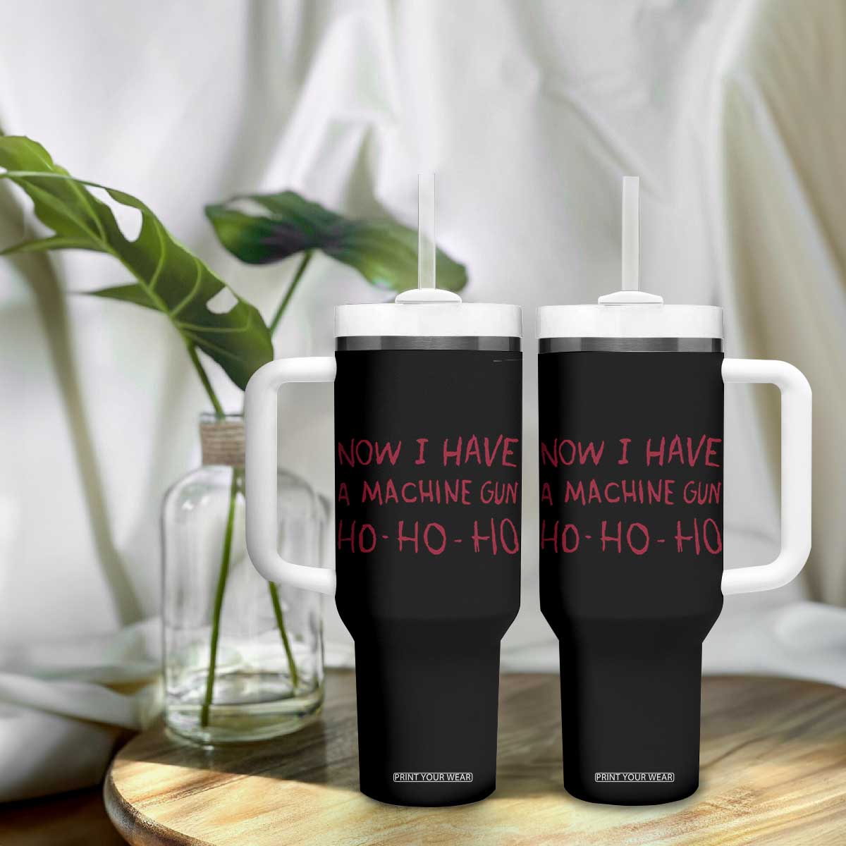 Now I Have A Machine Gun Tumbler With Handle Funny Xmas 90s Movie TS11 Print Your Wear