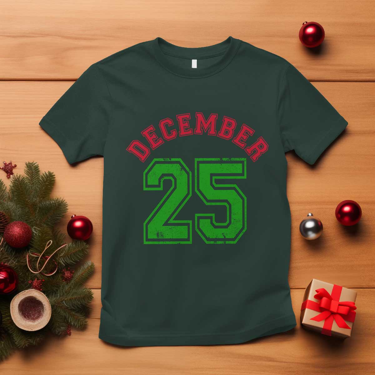 December 25 Christmas Sport Jersey Number Xmas T Shirt TS11 Dark Forest Green Print Your Wear