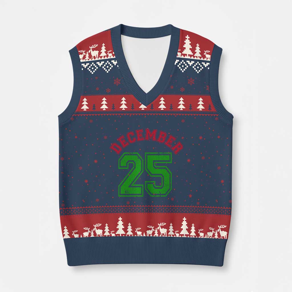 December 25 Xmas Sport Jersey Number Xmas V-Neck Knit Sweater Vest TS11 Navy Red Print Your Wear
