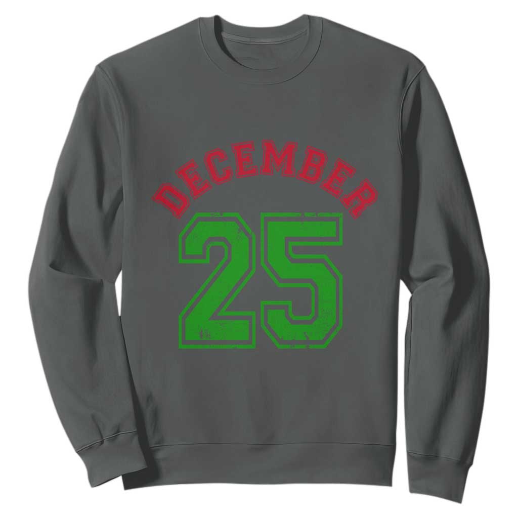December 25 Christmas Sport Jersey Number Xmas Sweatshirt TS11 Dark Heather Print Your Wear