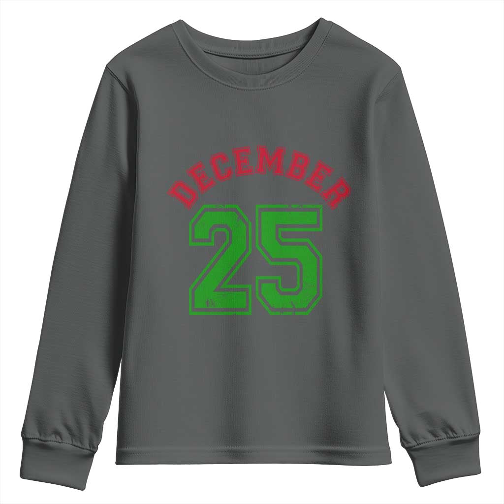 December 25 Christmas Sport Jersey Number Xmas Youth Sweatshirt TS11 Dark Heather Print Your Wear