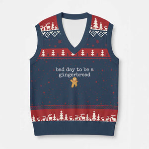 Funny Bad Day To Be A Gingerbread Xmas V-Neck Knit Sweater Vest Xmas Cookie Lover TS11 Navy Red Print Your Wear