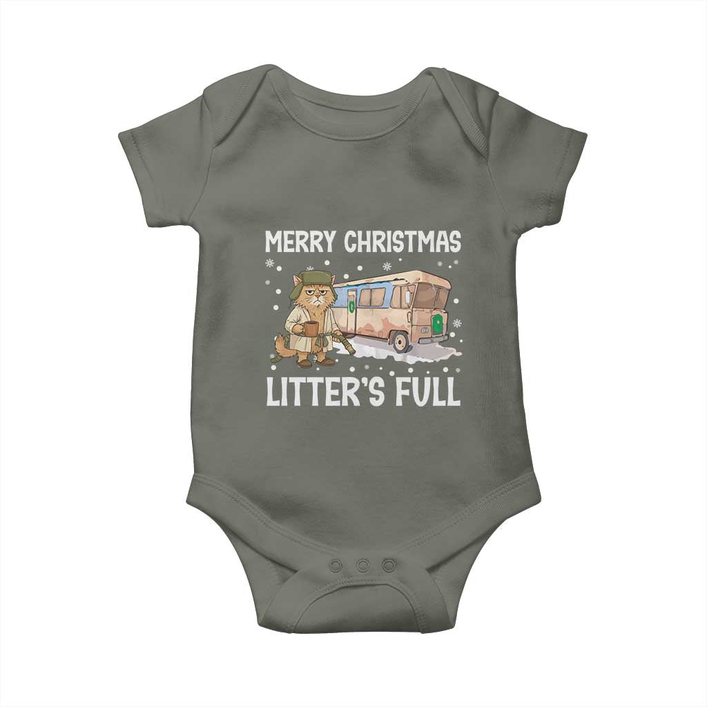 Funny Merry Christmas Litter's Full Cat Parody Baby Onesie Xmas Movie TS11 Military Green Print Your Wear
