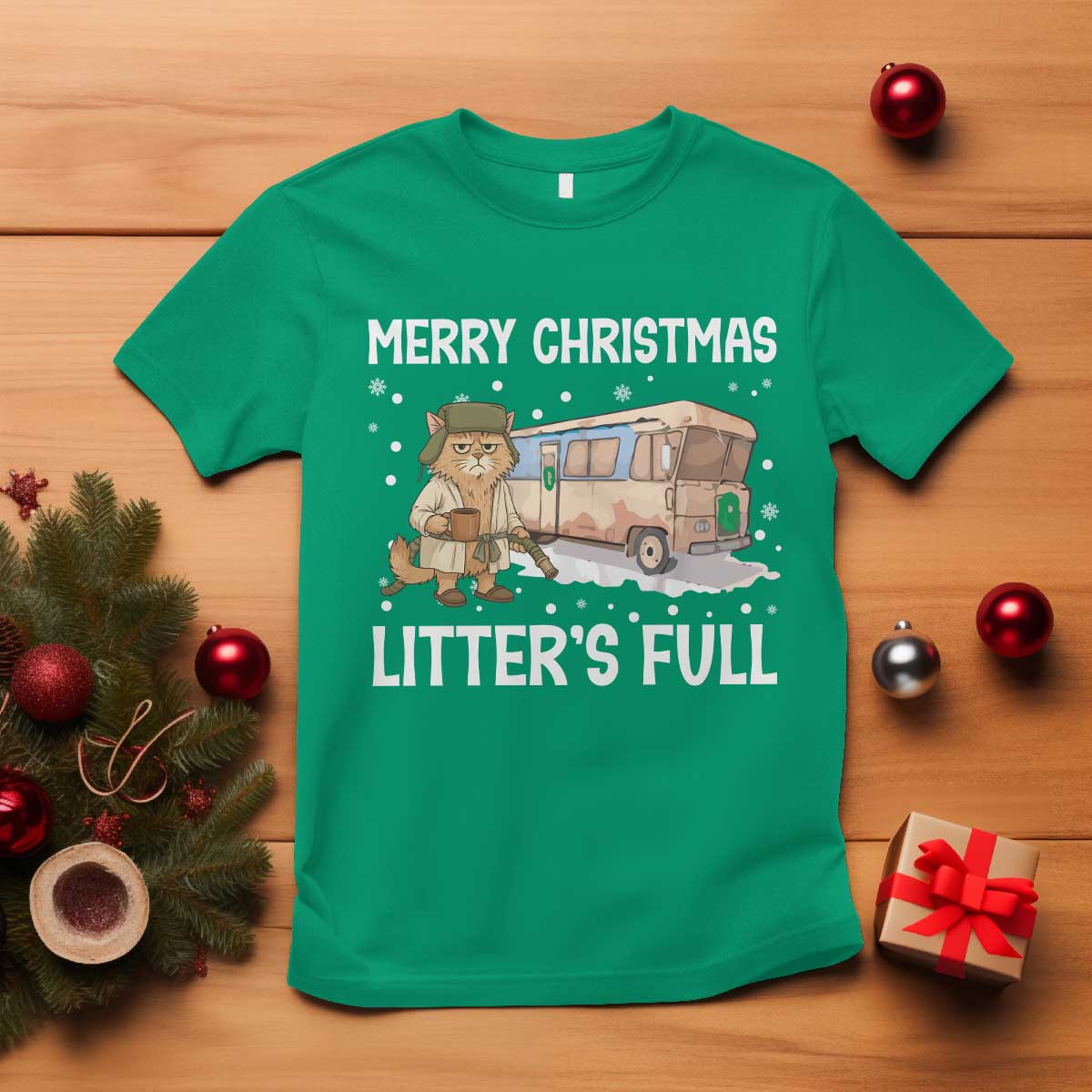 Funny Merry Christmas Litter's Full Cat Parody T Shirt Xmas Movie TS11 Irish Green Print Your Wear