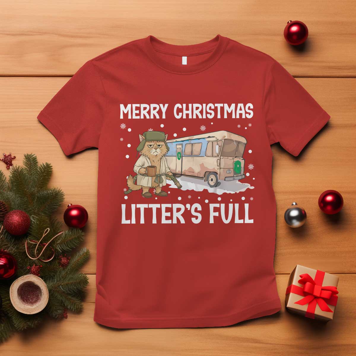 Funny Merry Christmas Litter's Full Cat Parody T Shirt Xmas Movie TS11 Red Print Your Wear