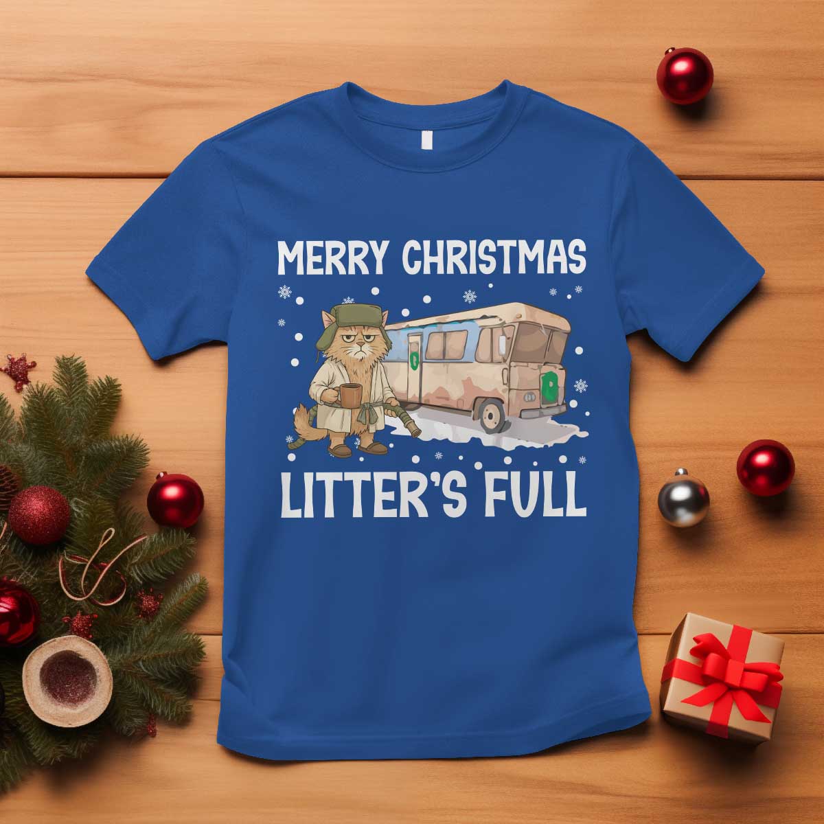 Funny Merry Christmas Litter's Full Cat Parody T Shirt Xmas Movie TS11 Royal Blue Print Your Wear