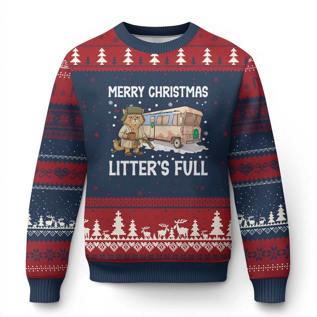 Funny Merry Xmas Litter's Full Cat Parody Ugly Christmas Sweater Xmas Movie TS11 Navy Red Print Your Wear