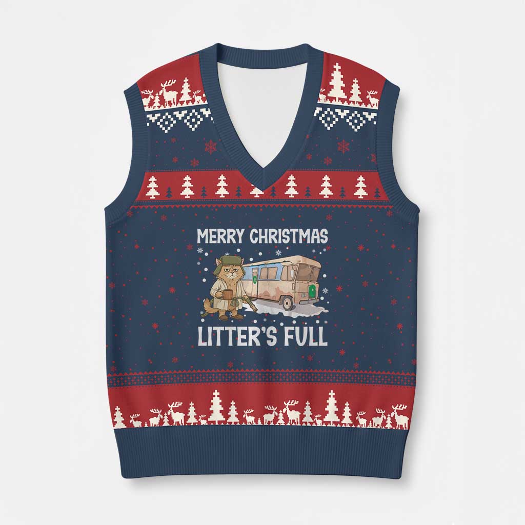 Funny Merry Xmas Litter's Full Cat Parody V-Neck Knit Sweater Vest Xmas Movie TS11 Navy Red Print Your Wear