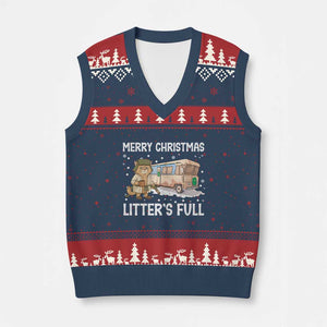 Funny Merry Xmas Litter's Full Cat Parody V-Neck Knit Sweater Vest Xmas Movie TS11 Navy Red Print Your Wear