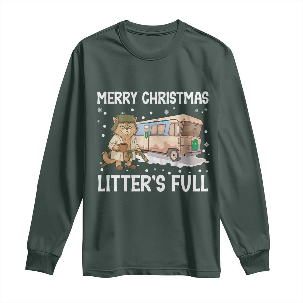 Funny Merry Christmas Litter's Full Cat Parody Long Sleeve Shirt Xmas Movie TS11 Dark Forest Green Print Your Wear