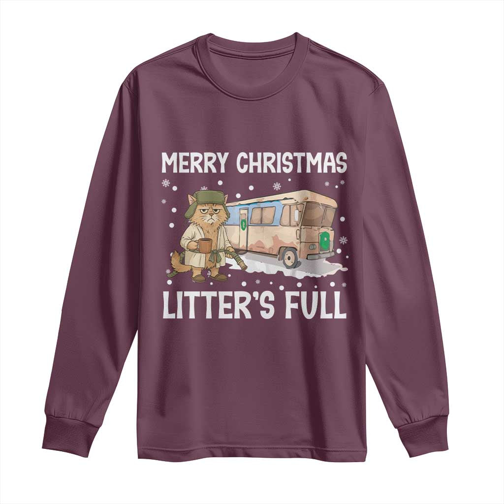 Funny Merry Christmas Litter's Full Cat Parody Long Sleeve Shirt Xmas Movie TS11 Maroon Print Your Wear