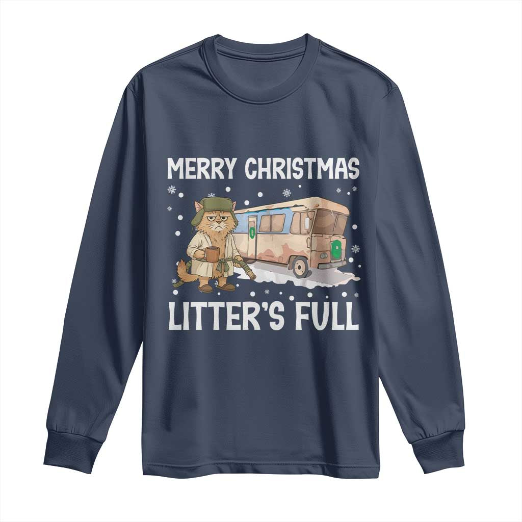 Funny Merry Christmas Litter's Full Cat Parody Long Sleeve Shirt Xmas Movie TS11 Navy Print Your Wear