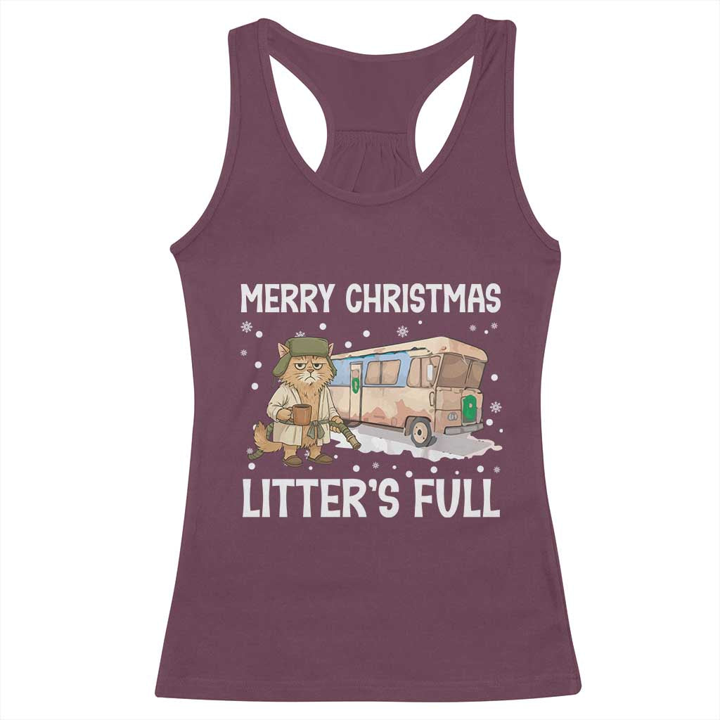 Funny Merry Christmas Litter's Full Cat Parody Racerback Tank Top Xmas Movie TS11 Maroon Print Your Wear