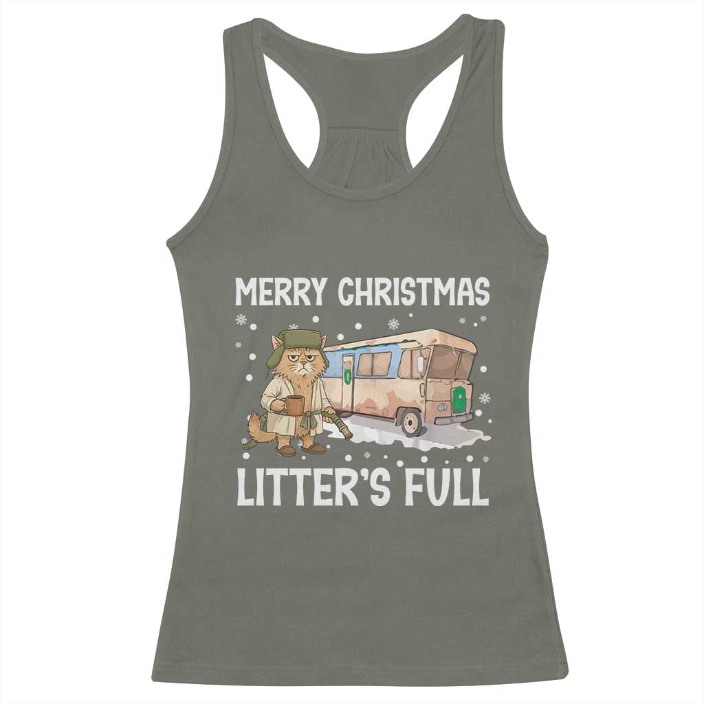 Funny Merry Christmas Litter's Full Cat Parody Racerback Tank Top Xmas Movie TS11 Military Green Print Your Wear