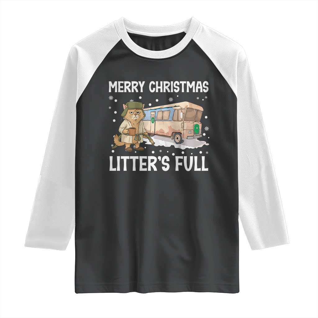 Funny Merry Christmas Litter's Full Cat Parody Raglan Shirt Xmas Movie TS11 Black White Print Your Wear