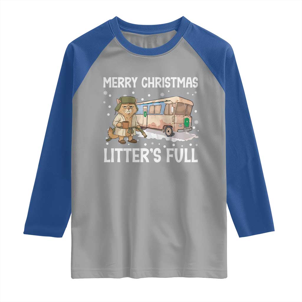 Funny Merry Christmas Litter's Full Cat Parody Raglan Shirt Xmas Movie TS11 Sport Gray Royal Print Your Wear