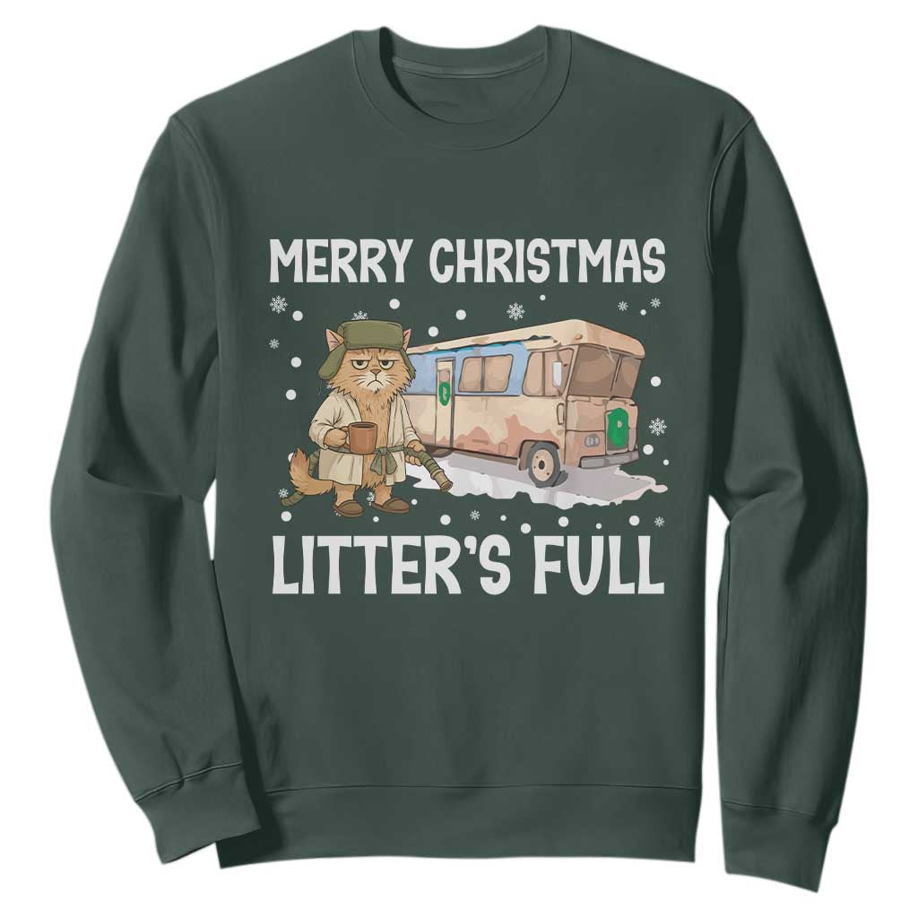 Funny Merry Christmas Litter's Full Cat Parody Sweatshirt Xmas Movie TS11 Dark Forest Green Print Your Wear