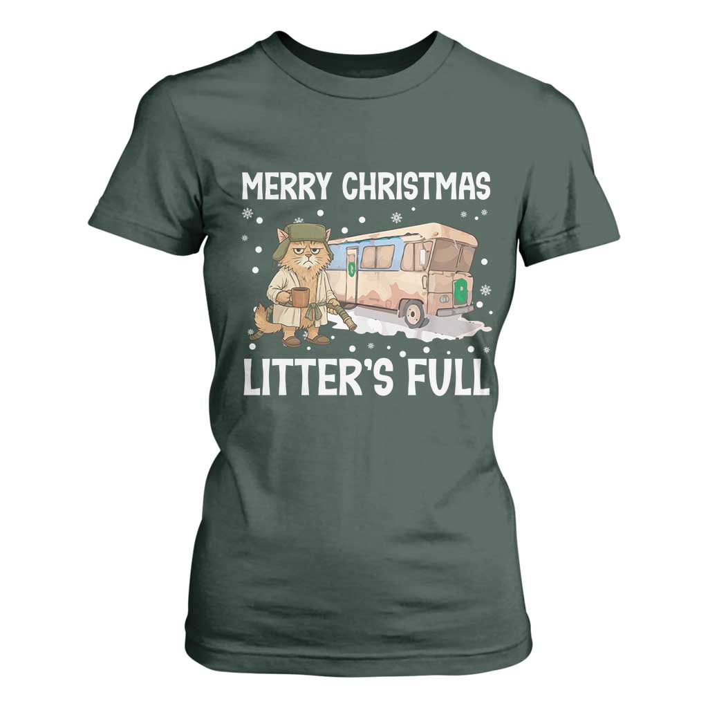 Funny Merry Christmas Litter's Full Cat Parody T Shirt For Women Xmas Movie TS11 Dark Forest Green Print Your Wear