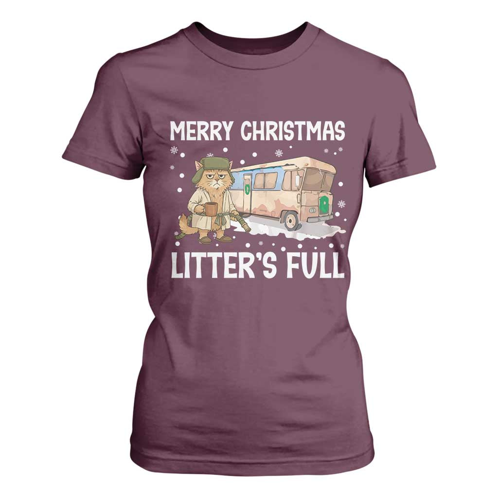 Funny Merry Christmas Litter's Full Cat Parody T Shirt For Women Xmas Movie TS11 Maroon Print Your Wear