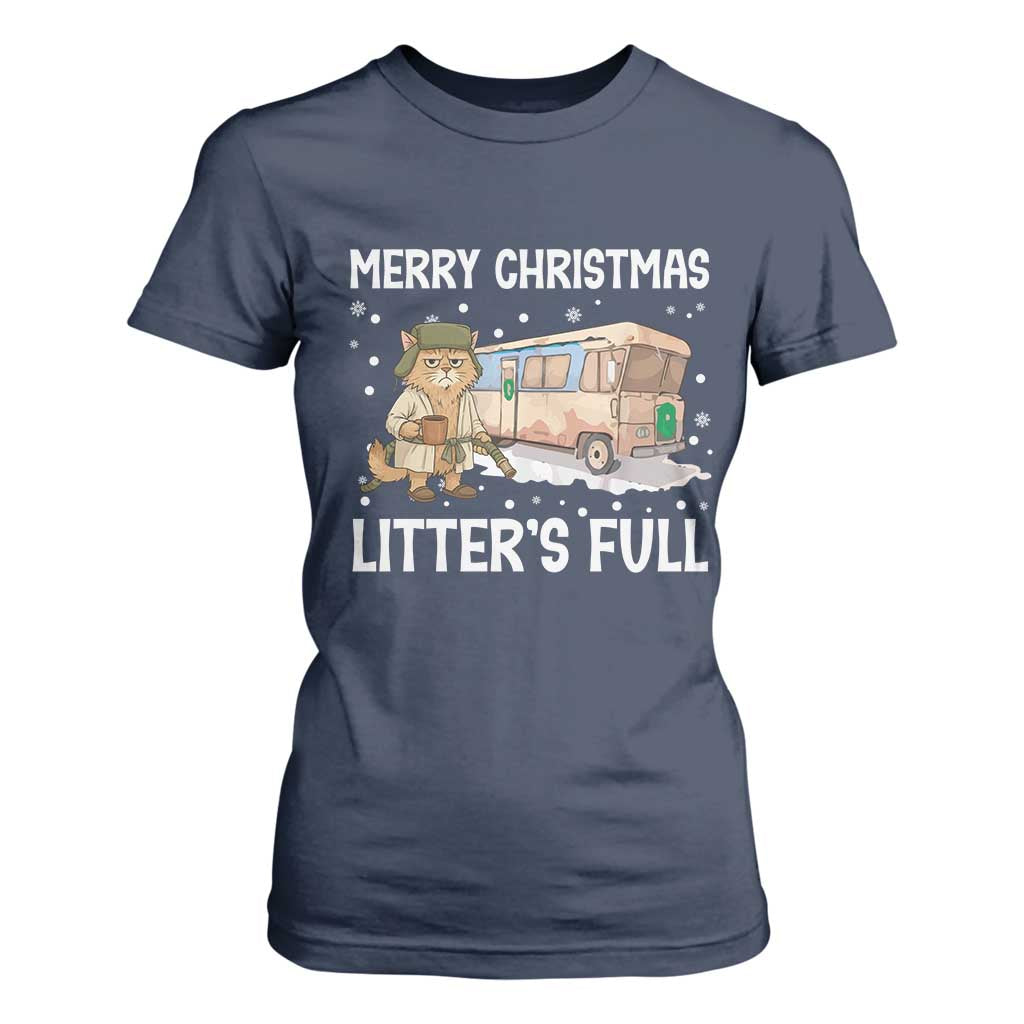 Funny Merry Christmas Litter's Full Cat Parody T Shirt For Women Xmas Movie TS11 Navy Print Your Wear